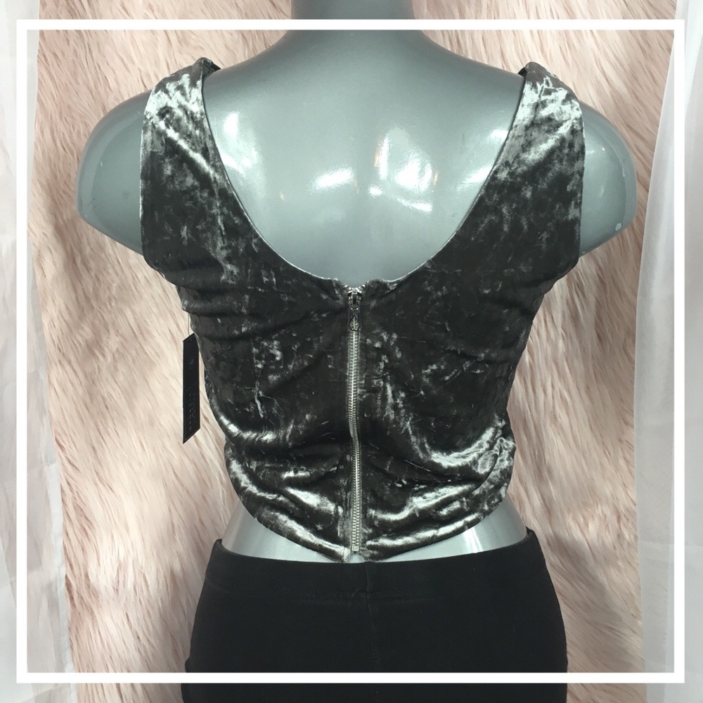 Gray Crushed Velvet Zip Back Crop Top NWT - Picture 4 of 8